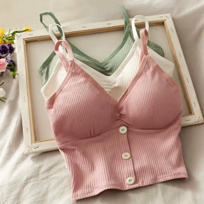 Femmes tricoté débardeur sangle gilet femme tricot haut court poitrine enveloppement pur sous-vêtements en coton Camisoles