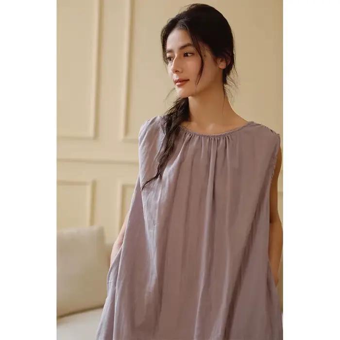 Chemises de nuit en coton double couche de gaze sans manches pour femmes basiques et élégantes pour les nuits d'été