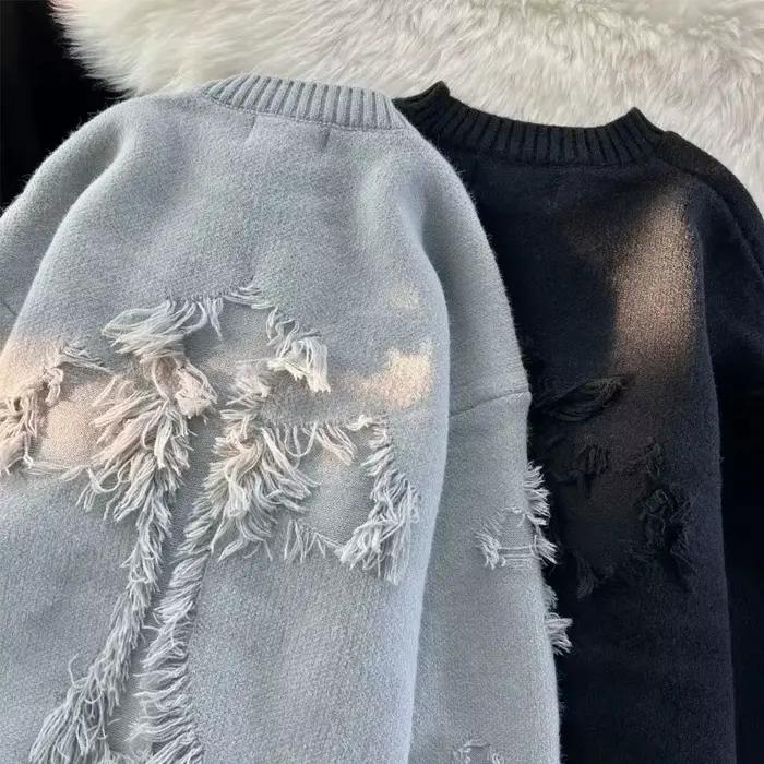 2025 Y2k Streetwear pull hommes nouveau rétro trou frangé