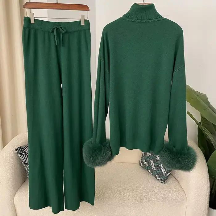 Pull en fourrure de vraie fourrure de renard, chaud et naturel, manchettes, manteau, pantalon Long, ensemble veste, nouvelle mode automne hiver 20224, tricoté pour femmes