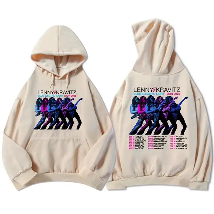 Lenny Kravitz bleu électrique lumière Tour 2025 sweats à capuche Rock rappeur graphique imprimé sweat lourd Mental mode unisexe Streetwear