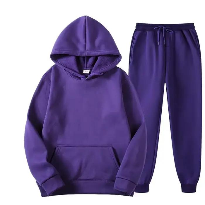 Hommes femmes survêtement à capuche décontracté couleur unie épais pull et pantalon Long 2 pièces ensemble