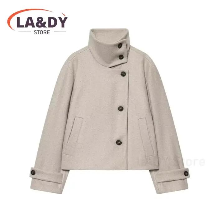 Veste à col montant pour femme, décontractée, manches longues, avec boucle de manchette, élégante, Chic, vêtements d'extérieur, nouvelle collection automne-hiver 2026