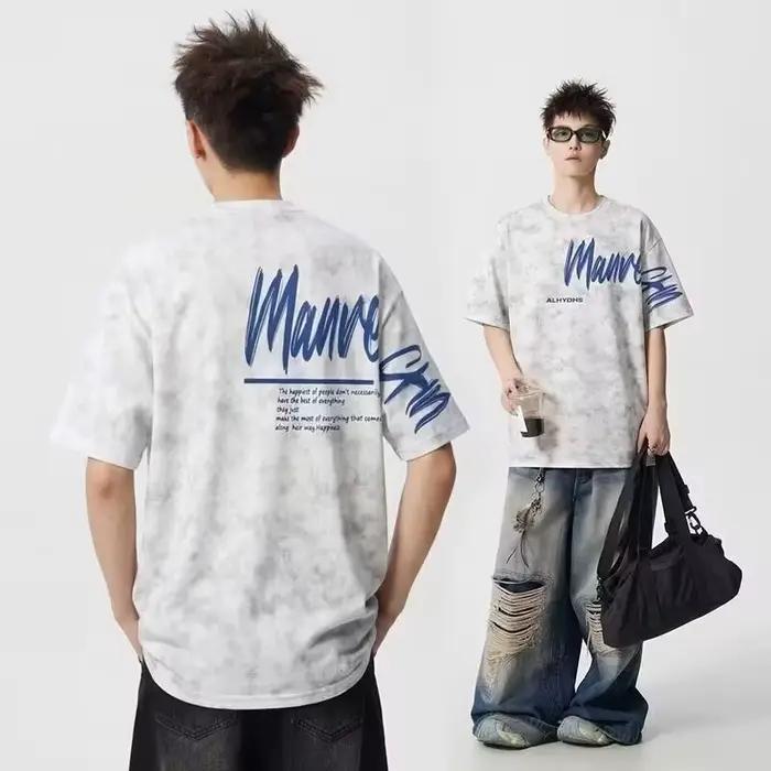 T-Shirts Oversize Homme Tie-Dye Imprimé Lettres Vintage Décontractés Style Rétro Streetwear Y2K Mode Été 2026 Occasions Spéciales