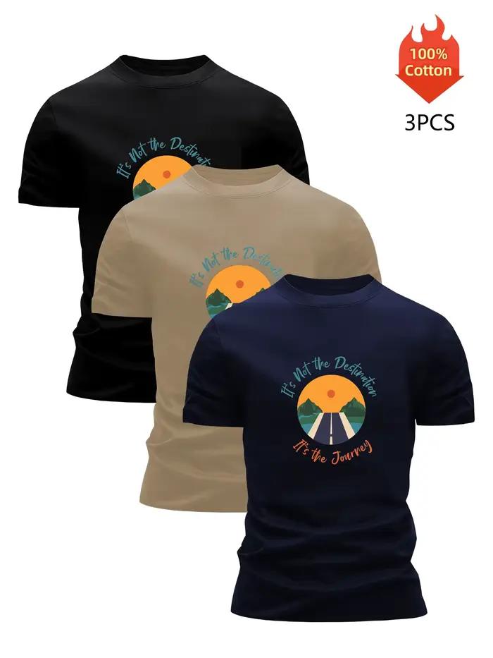 T-shirt imprimé pack de 3 t-shirts graphiques 100 % coton pour hommes chemisier d'été drôle décontracté respirant cool luxe vêtements de haute qualité