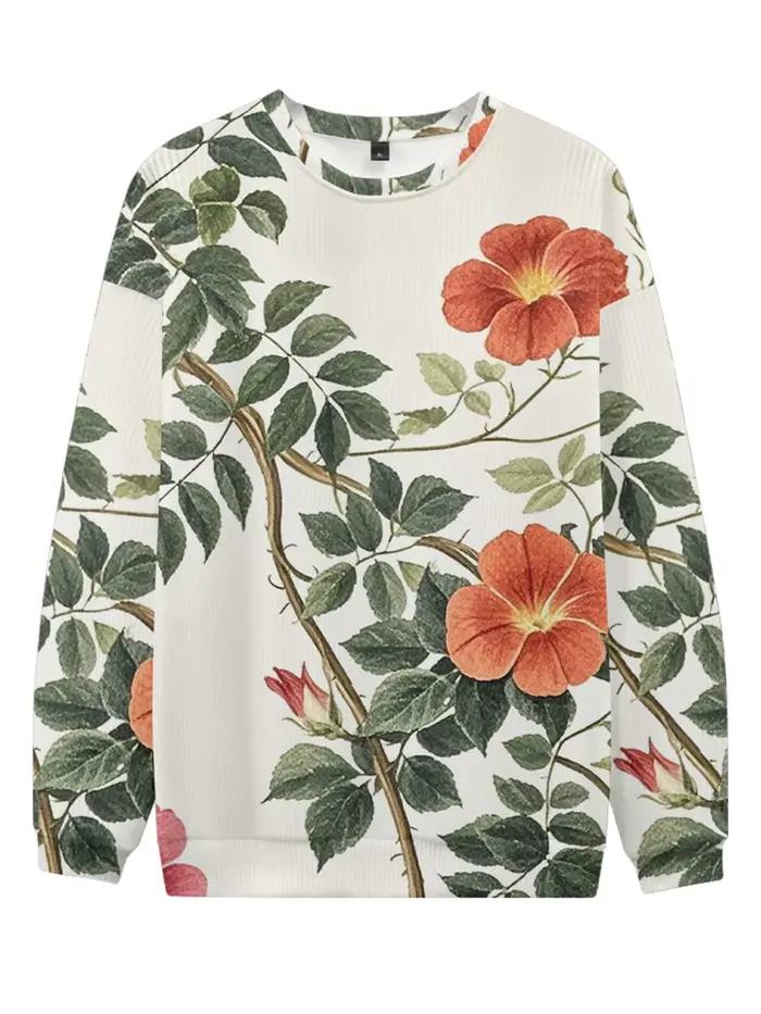 Sweat-shirt à col rond blanc imprimé Floral vibrant