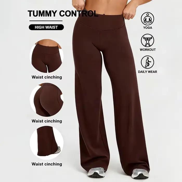 Pantalon de yoga taille haute pour femme coupe droite effet ventre plat ourlet large léger et respirant pour l'été entraînement yoga course à pied randonnée décontracté