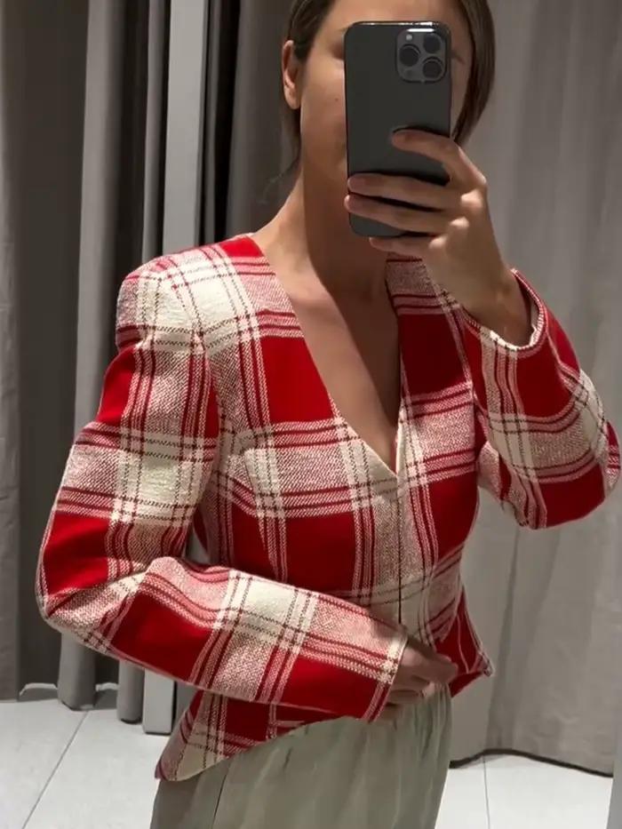 Veste Élégante à Carreaux pour Femme