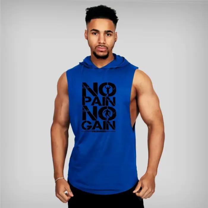 Chemise sans manches à capuche homme coton respirant pour musculation entraînement fitness hip hop style sportif casual