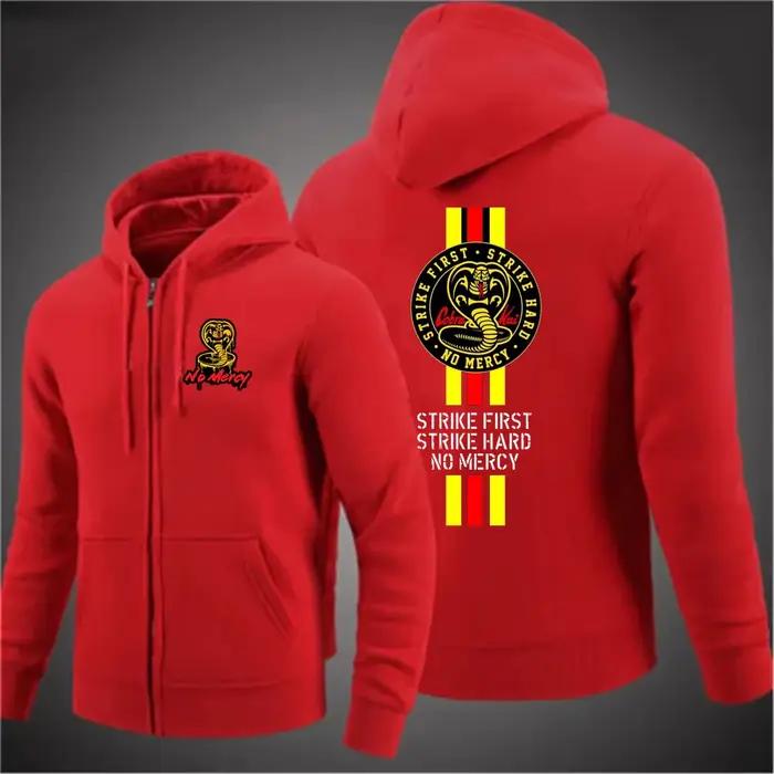 Cobra Kai No Mercy imprimé hommes sweat à capuche avec fermeture éclair vestes en coton de haute qualité Sport sweats printemps automne manteaux décontractés hauts