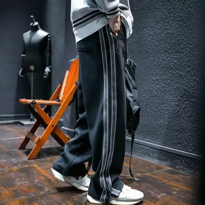 Pantalon de survêtement MIHIAR en coton élastique pour homme, style rétro baggy, printemps et été, couleur rouge ou noir, adapté pour le jogging et le quotidien