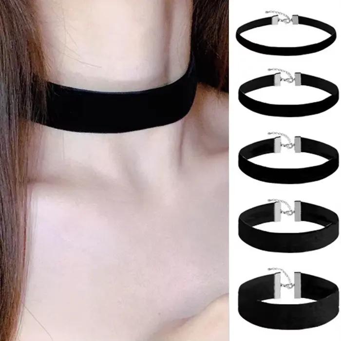 Collier ras du cou en velours, style gothique vintage, pour femme et fille, noir, bijoux de mode, accessoires pour le cou