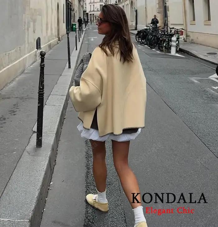 KONDALA automne femmes mignon élégant manteau col haut simple boutonnage ample chaud
