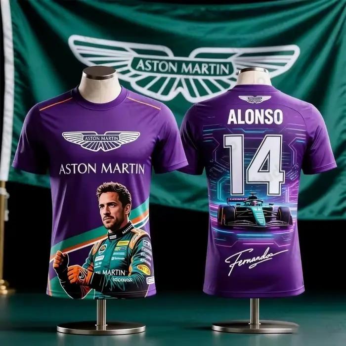 T-shirt à manches courtes style uniforme de course de l'équipe Aston Martin F1