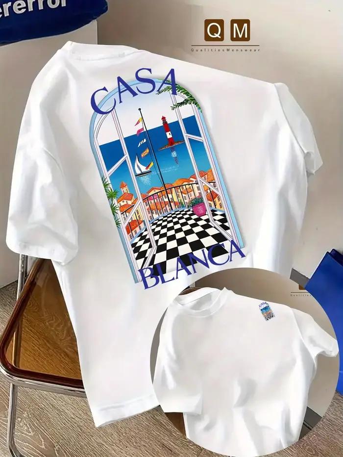 T-shirt en pur coton pour homme avec imprimé architecture urbaine marocaine et police Casablanca