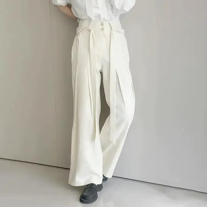 Pantalon de costume avec ruban de couleur unie pour hommes, nouvelle collection d'été, tendance américaine, High Street, ample, décontracté, respirant, bas pour hommes