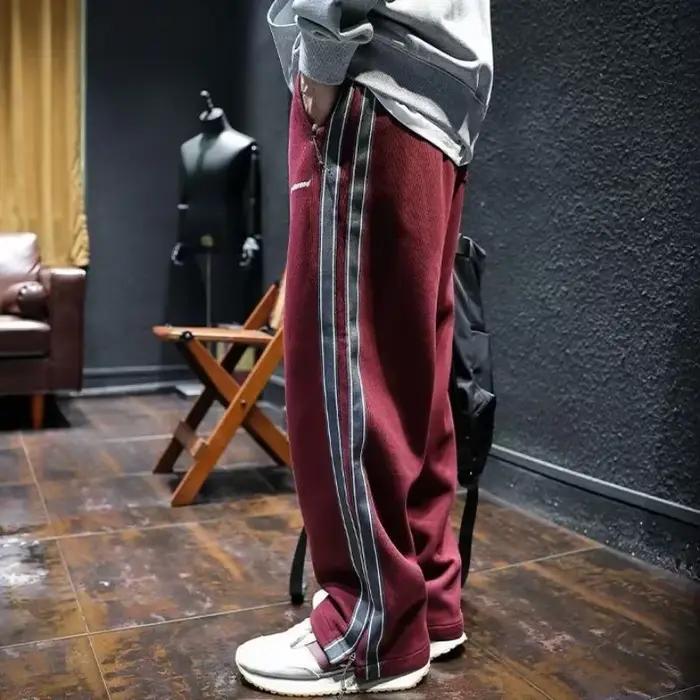 Pantalon de survêtement MIHIAR en coton élastique pour homme, style rétro baggy, printemps et été, couleur rouge ou noir, adapté pour le jogging et le quotidien