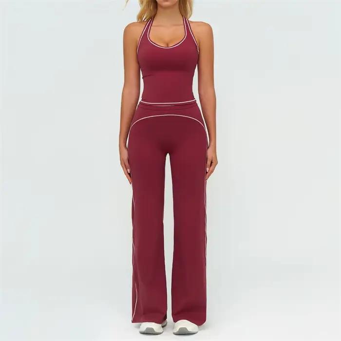 TRY TO BN Ensemble de survêtement de Yoga pour femmes, gilet de sport, couleur contrastée, Leggings taille haute, Fitness, deux pièces, vêtements de course et de gymnastique