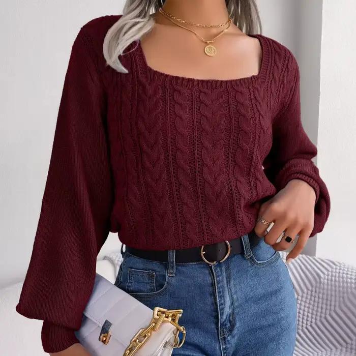 2025 col carré tricoté pull femmes automne hiver mode câble tricot