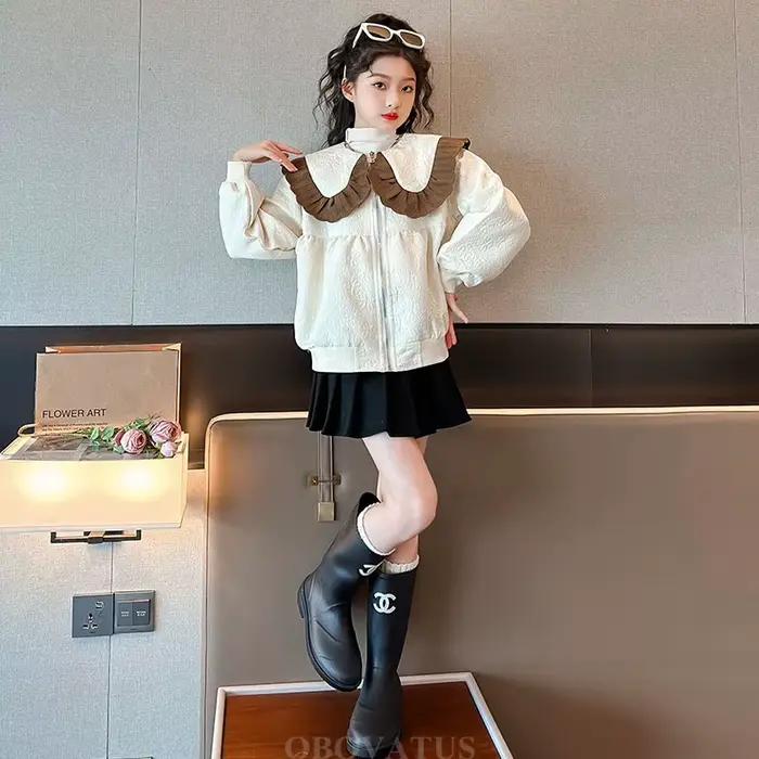 Veste zippée à col claudine pour enfants et adolescents