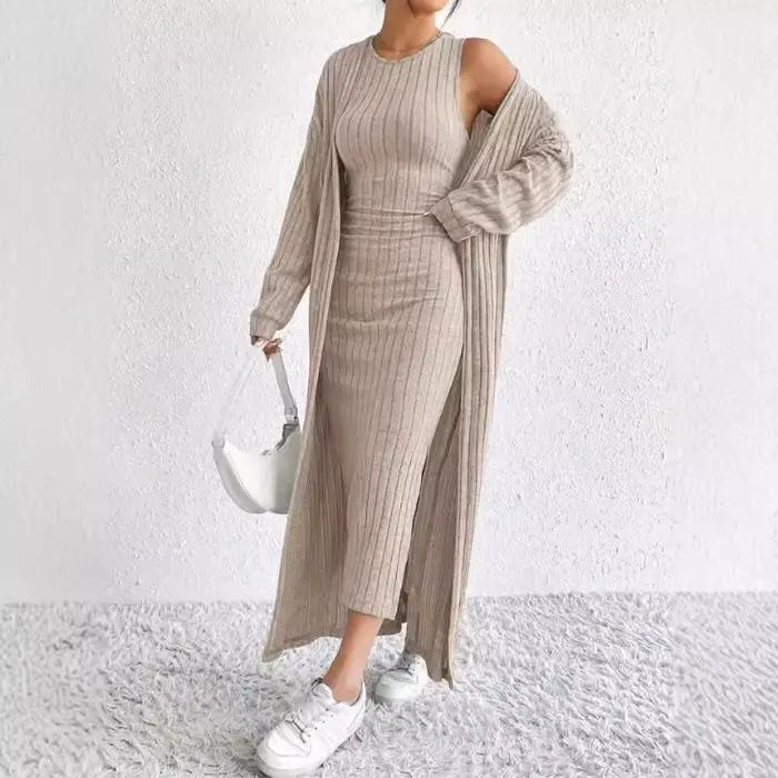 Robe gilet à manches longues, manteau Long, costume décontracté pour femmes, mode automne