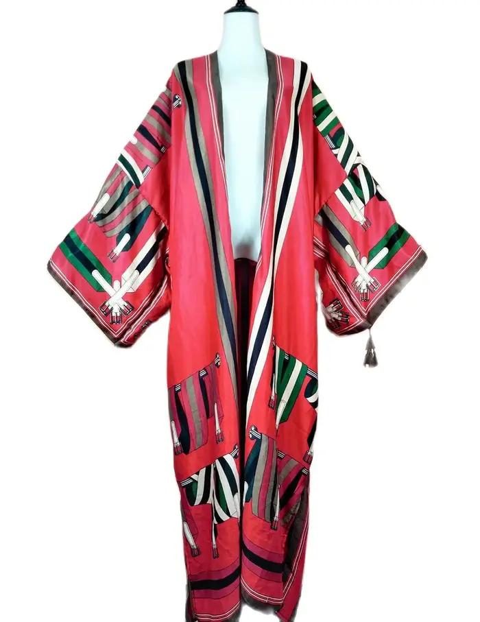 Kimono long en coton imprimé pour femmes