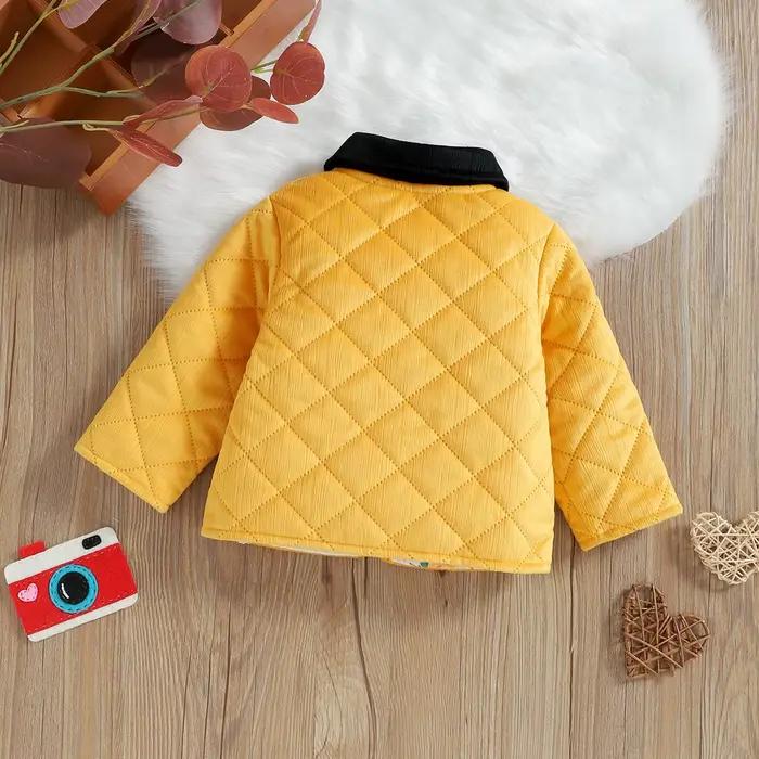 Veste unisexe en coton à carreaux jaunes, vêtements d'extérieur décontractés pour bébés garçons et filles