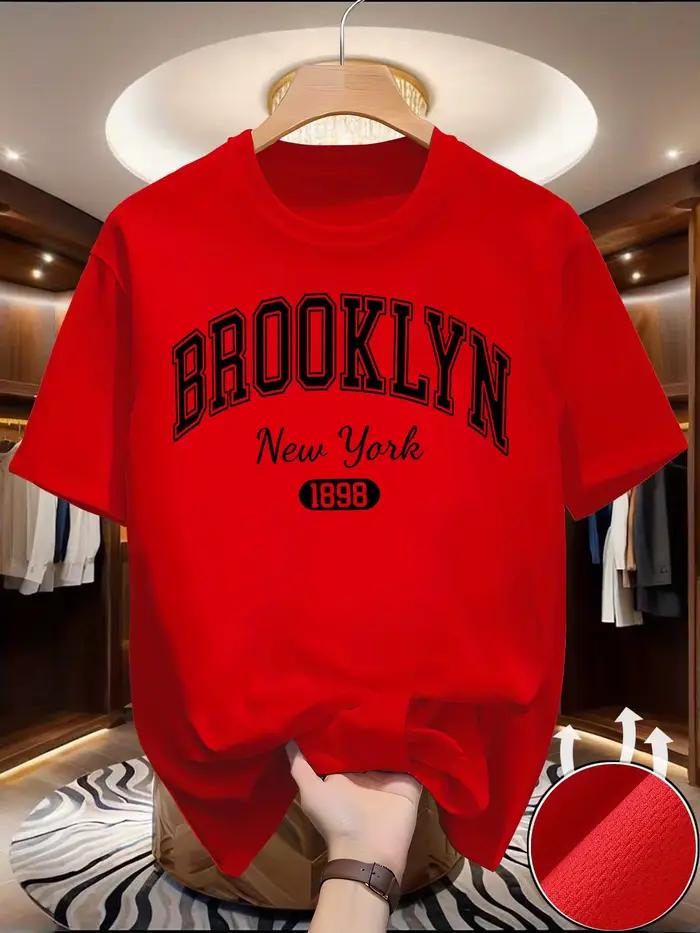 T-shirt Brooklyn New York 1898 style universitaire vintage pour hommes et femmes, t-shirts graphiques décontractés en polyester à manches courtes, streetwear pour entraînement et mode