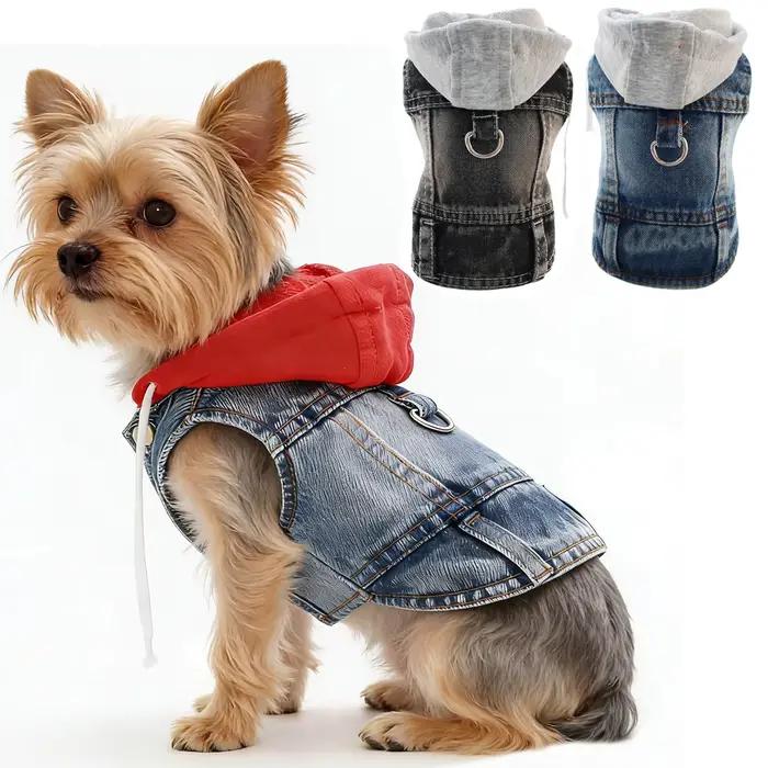Veste en jean pour chien avec anneaux en D et capuche