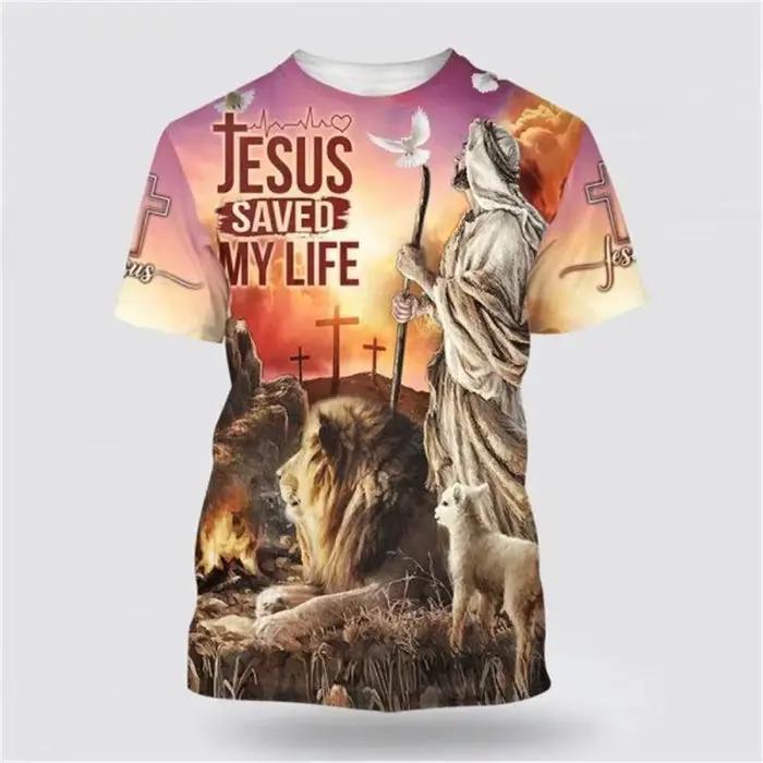 T-shirt homme imprimé 3D motif Christ Jésus en polyester pour hommes et femmes, polyvalent pour occasions quotidiennes et événements religieux