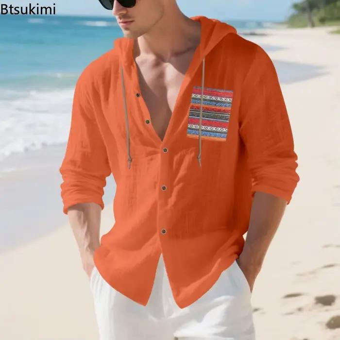 Nouvelle chemise ample en lin unie pour homme