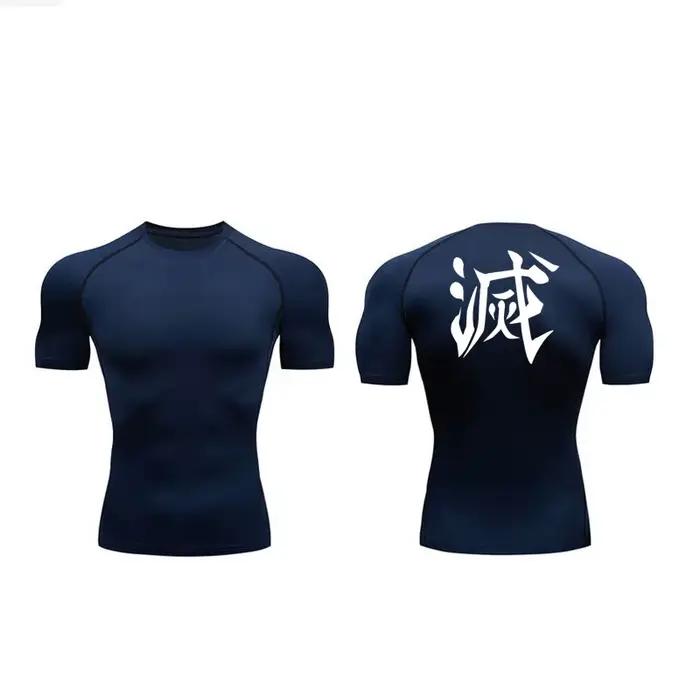 Demon Slayer Print Compression Shirts for Men, Gym Workout, Fitness Undershirts, Short Sleeve, Quick Dry 202 letic Tees T-Shirt, Y-