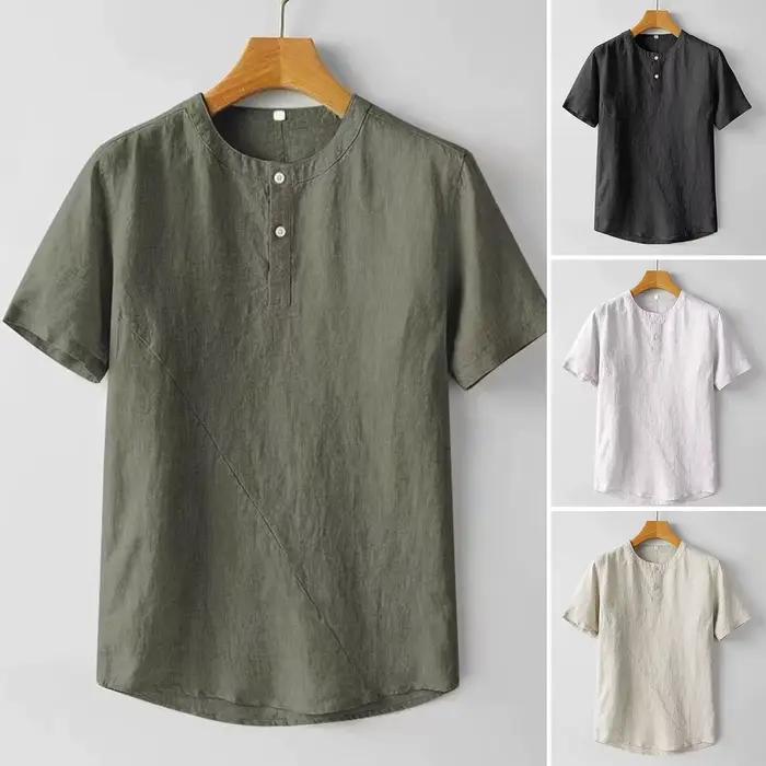 2025 3XL hommes Blouse décontractée coton lin chemise hauts amples à manches courtes t-shirts été décontracté beaux hommes chemises t-shirt Blusa