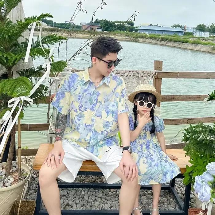 Maman fille filles robe smockée vacances papa fils chemises florales soeur frère jumeaux vêtements