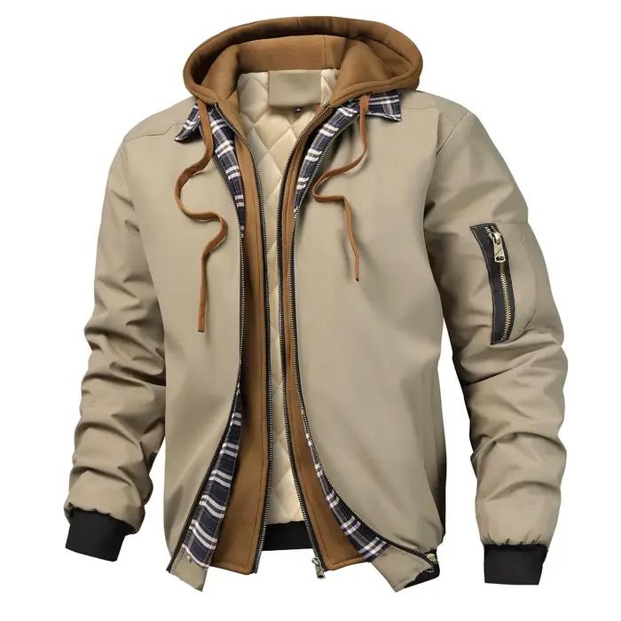 Veste matelassée pour hommes, faux deux pièces à capuche, polaire, coupe ample, décontractée, manteau d'hiver pour jeunes, vêtements d'extérieur tendance, nouvelle collection 2025