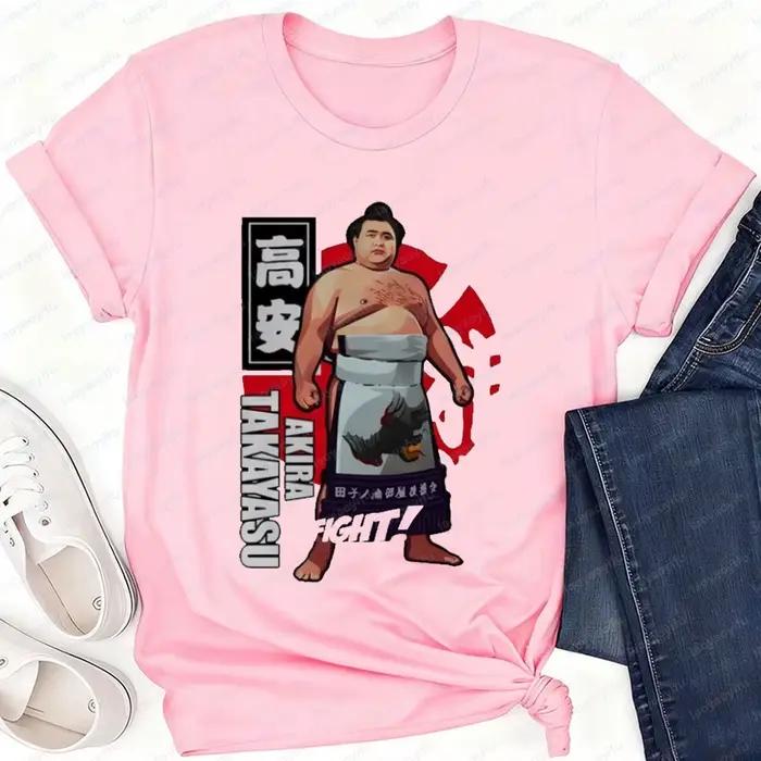 T-shirt Akira Takayasu Sumo Wrestler, motif de lutteur japonais, imprimé rétro cool, hauts décontractés en coton, cadeau pour les fans de Sumo, Harajuku