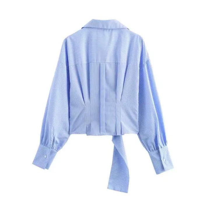 Chemise à manches longues rayée bleue
