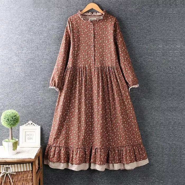 Mori Girl – robe mi-longue imprimée artistique pour femmes