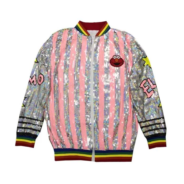 Veste à paillettes à fermeture éclair pour femmes