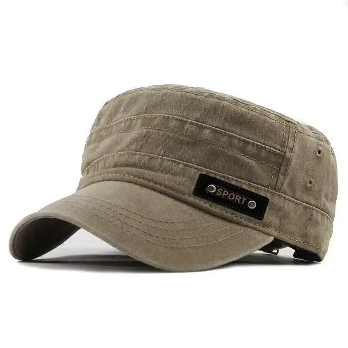 Printemps Été Et Automne Hommes Nouveau Lavable Coton Plat Haut Soleil Preuve Casquette Militaire