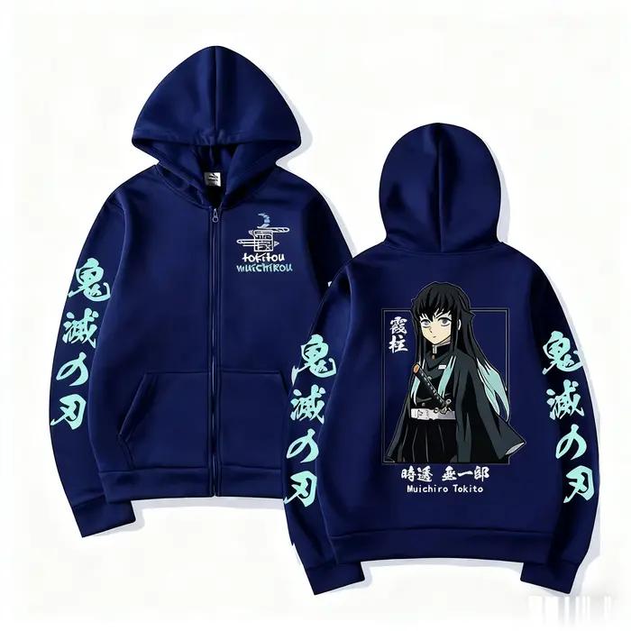 Sweat à capuche Demon Slayer Muichiro Tokit, veste Anime, fermeture éclair, hauts décontractés, Streetwear, automne hiver 2026, pull à manches longues pour hommes et femmes