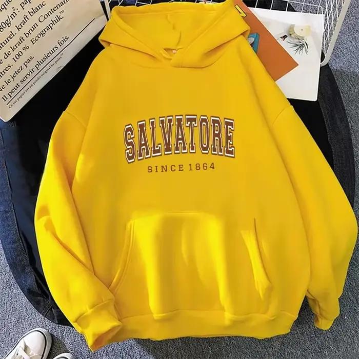 Sweat à capuche imprimé Vampire Diaries pour hommes, polyester polaire, styles décontractés pour fans de Damon et Stefan Salvatore