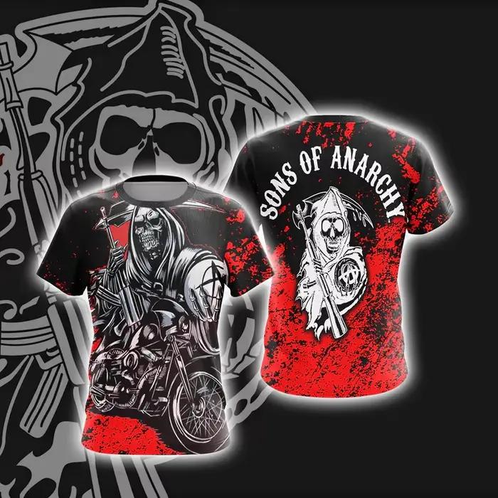 T-shirts vintage Sons of Anarchy, imprimé 3D de veste de motard, pour hommes et femmes, manches courtes, col rond, tee-shirt oversize, streetwear Y2k