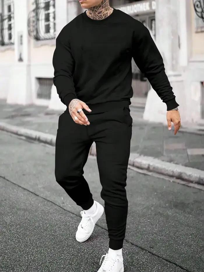 Nouveau dans hommes survêtement une pièce O cou sweat pantalon décontracté bureau sweats à capuche Jogging Streetwear automne hiver homme vêtements