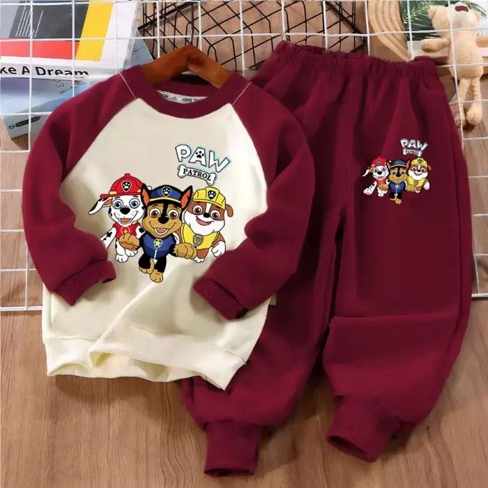 Ensembles de vêtements de sport pour enfants imprimés PAW Patrol, sweat-shirt épissé pour garçons, costume 2 pièces, sweat à capuche à col rond, pantalon, ensembles 2 pièces, printemps-automne