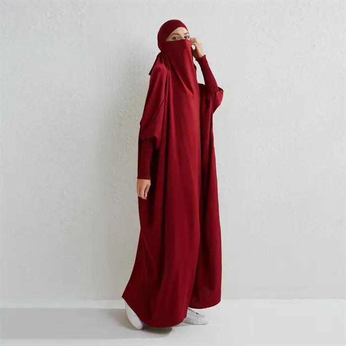 Abaya musulman à capuche manches smockées une pièce Robe de prière femmes Jilbab vêtements islamiques dubaï saoudien