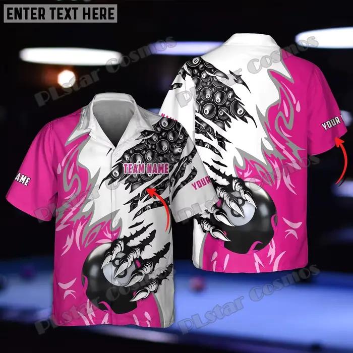Boule de billard 8 nom personnalisé imprimé en 3D chemise hawaïenne pour hommes été unisexe décontracté plage à manches