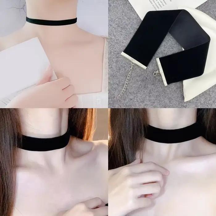 Collier ras du cou en velours, style gothique vintage, pour femme et fille, noir, bijoux de mode, accessoires pour le cou