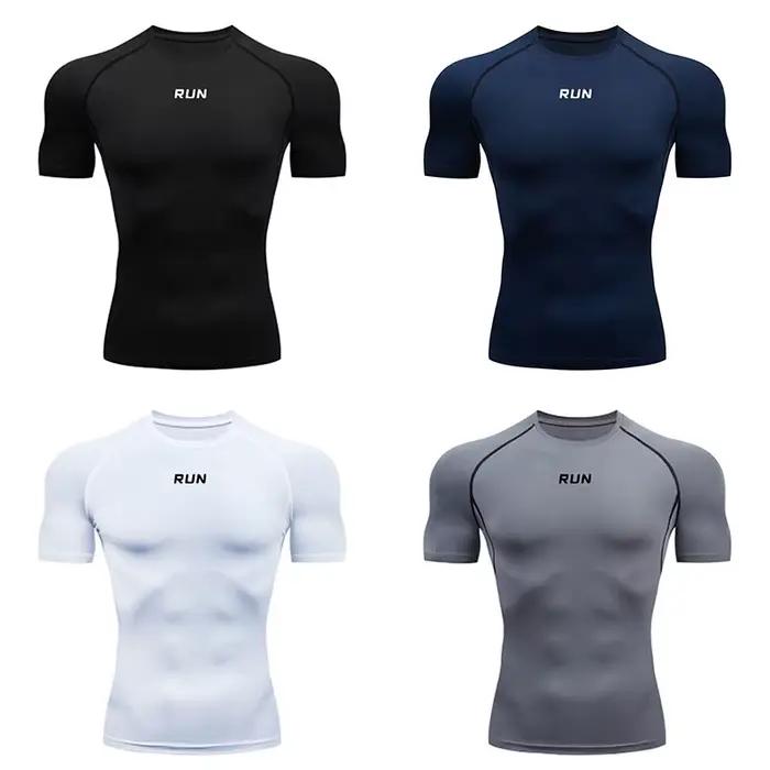 T-shirt de compression pour homme, vêtements de musculation, manches courtes, séchage rapide, t-shirts de sport, hauts de sport, tee-shirt de gym, t-shirt de course pour homme