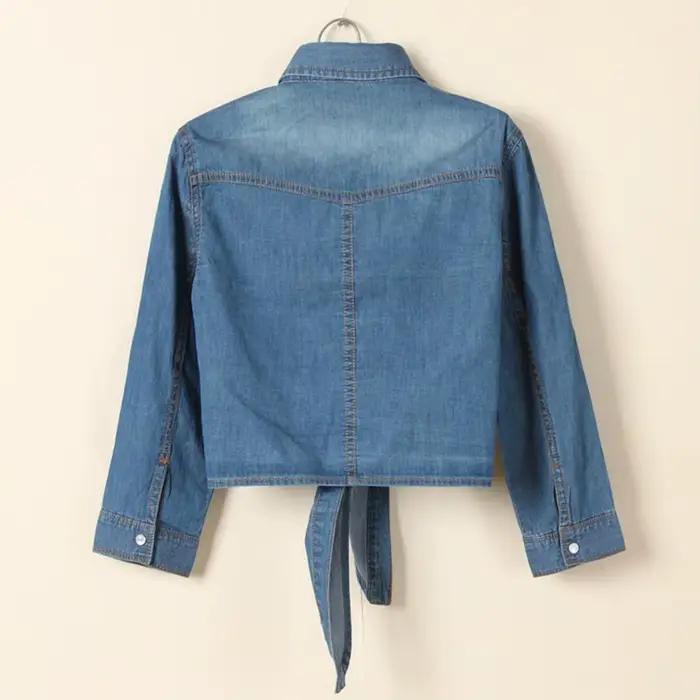 Femmes automne Denim veste courte longueur Type court simple boutonnage à lacets